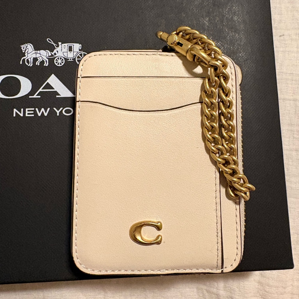 Coach Cream Card Holder with Gold wristlet